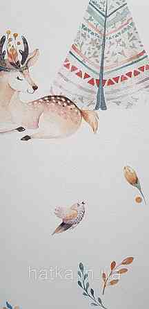 Шпалери флізелінові еко Rasch Kids World II 0.53х10 дитячі ведмедики косулі квіти намету на білому Київ
