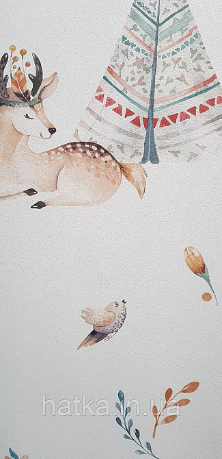 Шпалери флізелінові еко Rasch Kids World II 0.53х10 дитячі ведмедики косулі квіти намету на білому Київ - фото 3