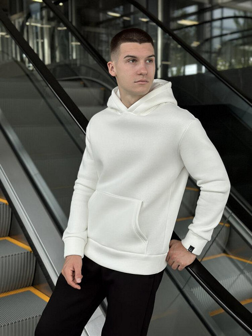 Тепле чоловіче худі на флісі з капюшоном молочне Pobedov 008 ЗИМА Київ - фото 6
