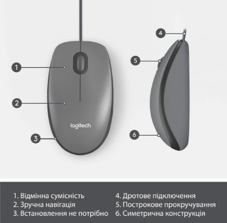 Мышь компьютерная Logitech Mouse M100 Black (910-006652) (6853362) Киев