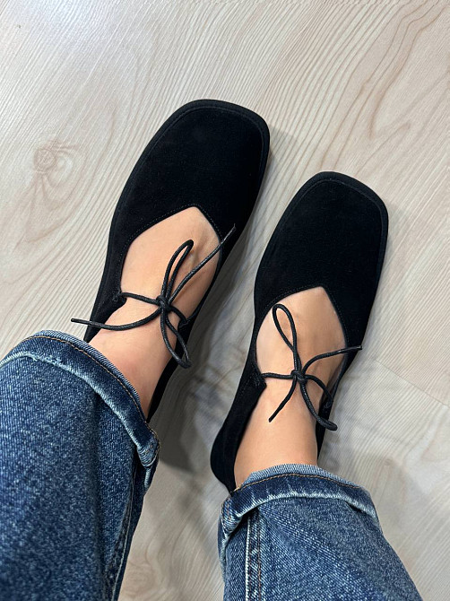 Балетки женские Meideli 0109-10 Mary Jane со шнурком натуральная замша черные, 36, 23,5 см Киев - изображение 1