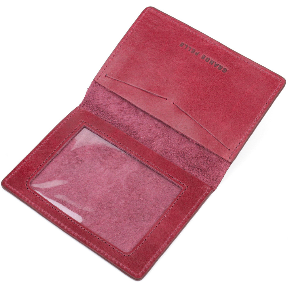 Жіноча обкладинка на військовий квиток із глянсової шкіри Карта GRANDE PELLE 16779 Бордова Київ - фото 5