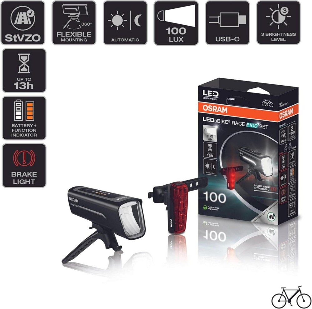 Комплект светодиодных фонарей для велосипеда со стоп сигналом Osram LEDsBike Race 100 Харьков - изображение 13