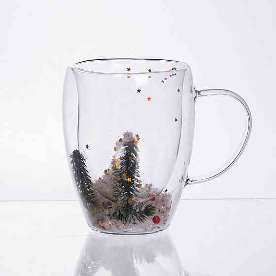 Yiwu Чашка скляна з подвійними стінками і новорічним декором 350 мл 64486-40 Коломыя
