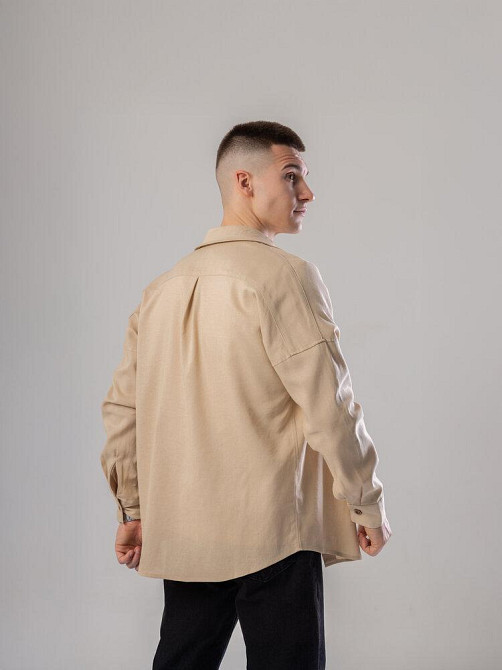 Темно-бежева лляна сорочка для чоловіків із довгим рукавом Pobedov Founder Київ - фото 5