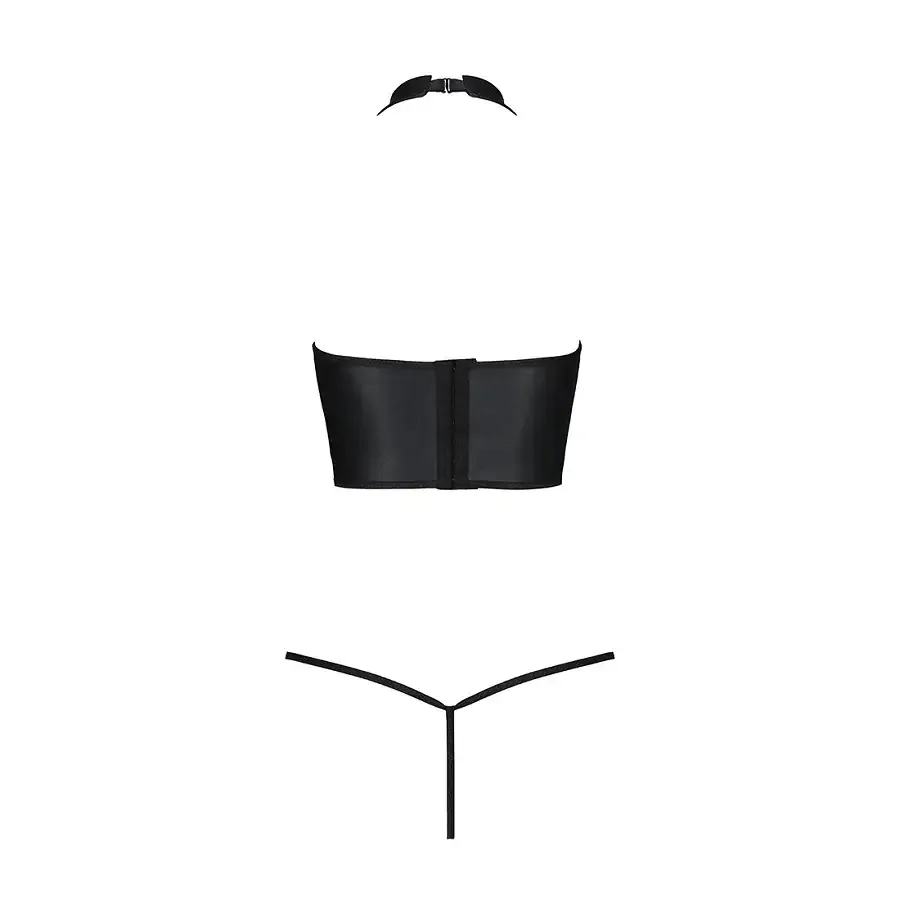 Комплект білизни з відкритими грудьми Passion GENEVIA SET WITH OPEN BRA S/M black, корсет, стрінги Львов - изображение 4