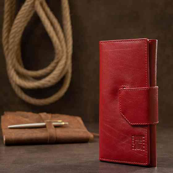 Шикарный женский кошелек в три сложения GRANDE PELLE 11564 Красный Киев