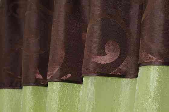 Кухонные шторы VR-Textil № 073к с ламбрекеном и подхватами салатовый с коричневым 270х170 см ( 52-0073) Киев