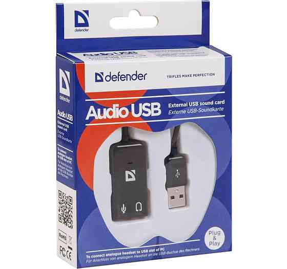 Звукова карта USB AUX jack, 2*TRS (Mic+Ear) Defender чорна Винница