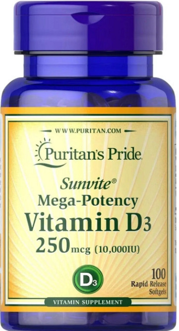 Вітамін Д3 для імунітету Puritan's Pride Vitamin D3 10,000 МЕ 100 капс Київ - фото 1