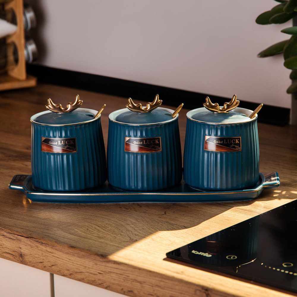 Yiwu Набір банок з підставкою для сипучих продуктів, 400 мл, сині HP-15-32 Коломия - фото 5