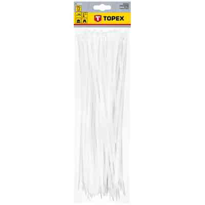 Стяжка Topex белая, 4.8х370 мм, пластик, 75 шт. (44E981) Винница