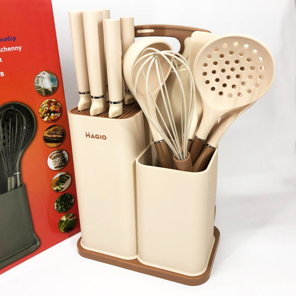 Стильний кухонний набір із силікону Magio, Набір кухонних предметів на підставці кухарського PW-69 Львів - фото 4