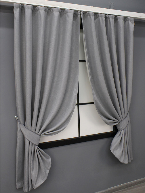 Комплект коротких штор VR-Textil Льон-блекаут № 1397ш Сірий 130х170см 2 шт (35-0166) Київ - фото 2