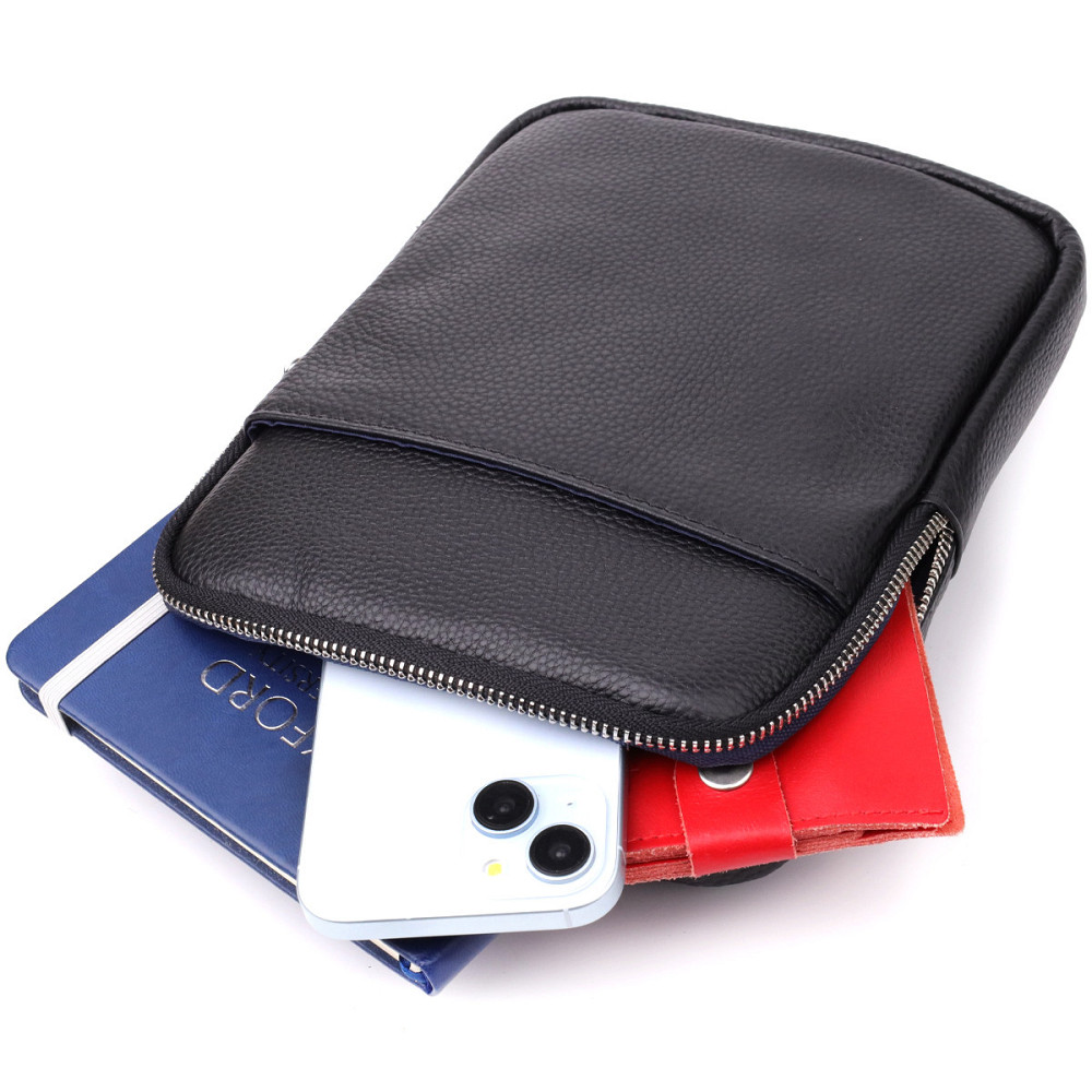 Удобная вертикальная сумка для мужчин из натуральной кожи Vintage 22862 Черный Киев - изображение 7