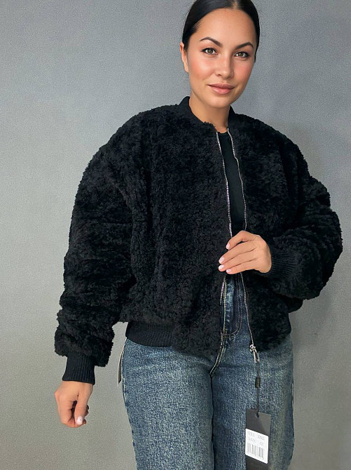 Шуба женская Lady Yep 10016 мех тедди бомбер короткая оверсайз черная, черный, 42 Киев - изображение 1
