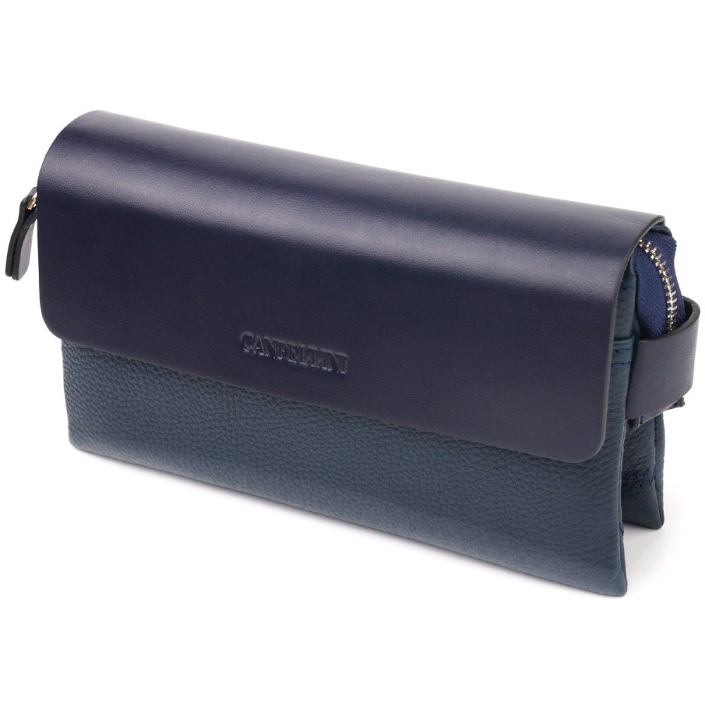 Добротный мужской клатч из натуральной комбинированной кожи Синий (CANPELLINI) Киев - изображение 5
