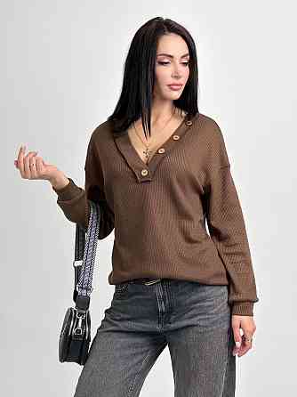 Жіночий пуловер з гудзиками "Pearl" оптом | Норма Шоколадний, 46-48 Київ