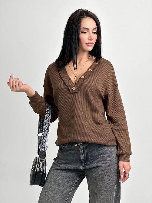 Жіночий пуловер з гудзиками "Pearl" оптом | Норма Шоколадний, 46-48 Київ - фото 3