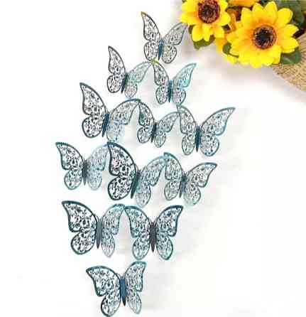 Декоративні метелики зелені, мереживні, в наборі 12штук різних розмірів, пластик Київ