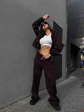 Утепленный женский костюм двойка в спортивном стиле трехнитка на флисе Одесса