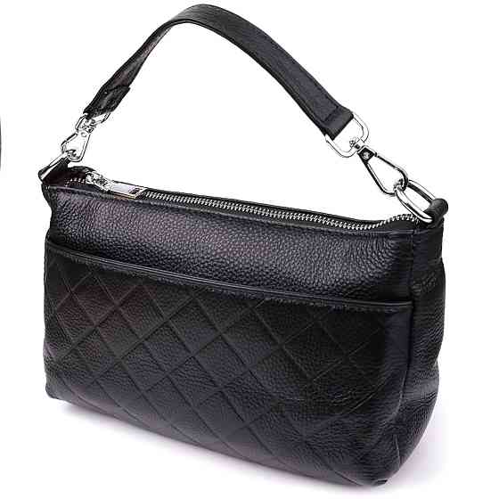 Жіноча сумка з двома ремінцями із натуральної шкіри Чорний (Vintage) Київ