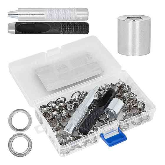 РемНабір люверсів металевих  для тентів "GeKo" з інструментом для заклепок та діркопробивником, к-т 100 шт. Стрий