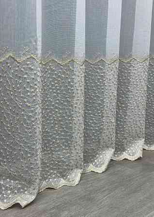 Тюль бамбук с вышивкой и люрексом цвет молочный с капучино 1655т Киев