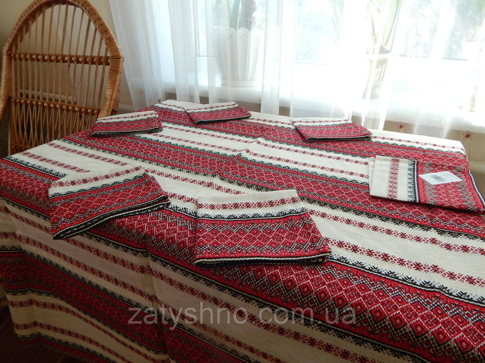Красный  комплект скатерти и салфеток на льне Киев - изображение 6