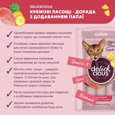 Ласощі для котів Delickcious Курка з додаванням ананасу 4 х 15 г (4820269141629) Вінниця