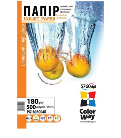 Папір 10*15см глянцевий 180г/м 500 шт ColorWay PG1805004R Житомир