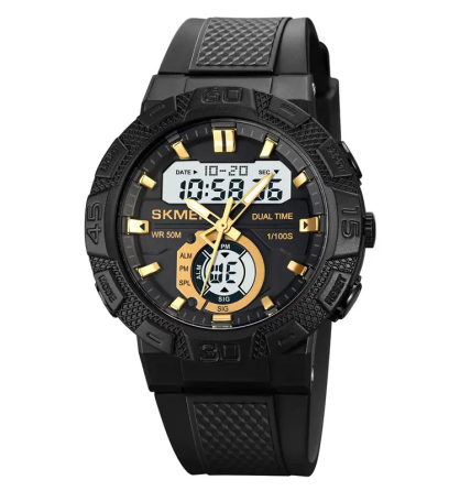 Чоловічий спортивний годинник Skmei 1881 (Чорний із золотистим і білим циферблатом) Вінниця
