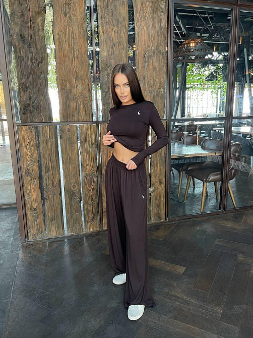 Женский базовый прогулочный костюм двойка: лонг и штаны вискоза Шоколадный, 44/46 Одесса - изображение 1