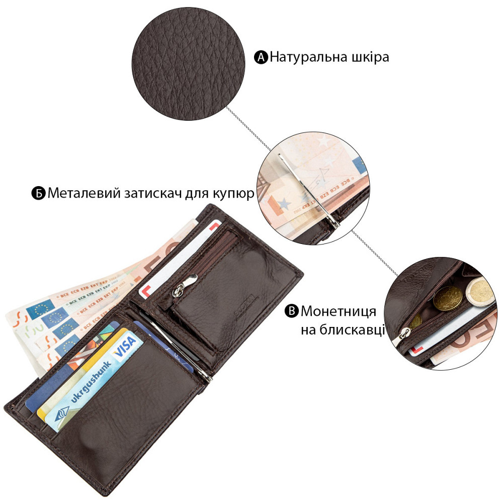 Мужское портмоне с зажимом для купюр Boston 18827 Коричневый Киев - изображение 5