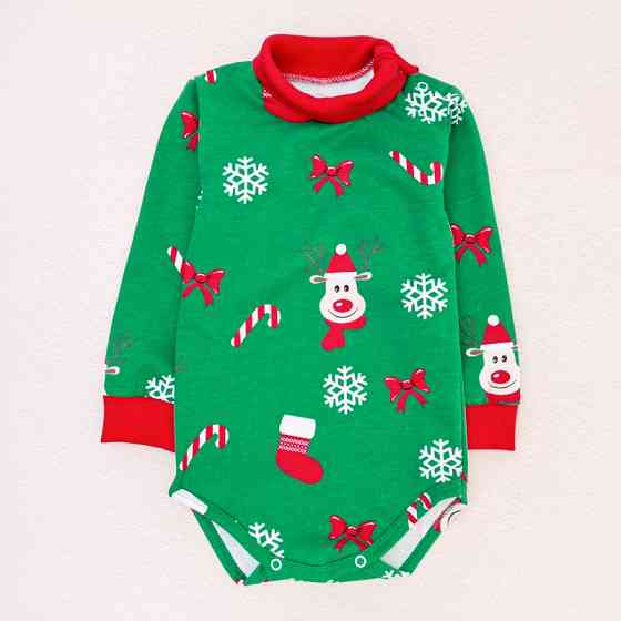 Теплий святковий боді-гольф для дітей Festive Reindeer зріст 98 см (2 - 3 роки) Malena Зелений з принтом Кривий Ріг