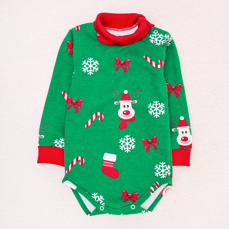 Теплий святковий боді-гольф для дітей Festive Reindeer зріст 98 см (2 - 3 роки) Malena Зелений з принтом Кривий Ріг - фото 1