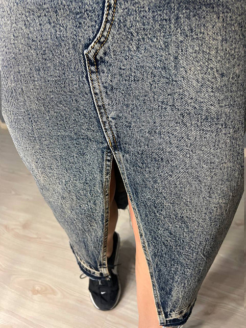 Юбка женская джинсовая ZJY 68007 разрез спереди стрейчевая ниже колена с ремнем темно-синяя, темно-синий, 28, 28, 72 см, 97 см Киев - изображение 15