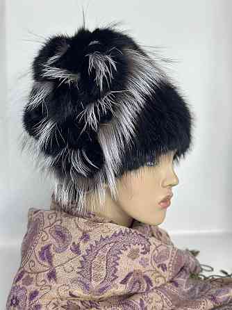 Шапка хутряна жіноча водоспад Єлєна з кролика Чорний Харків