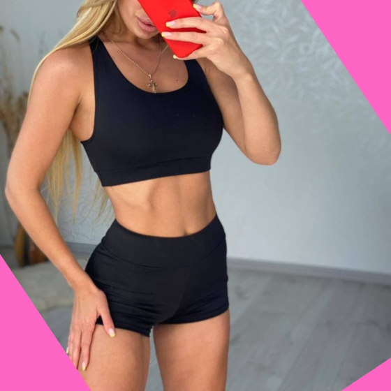 Жіночий костюм комплект пол денс одяг шорти з футболкою топ для pole dance fitness чорний Одеса