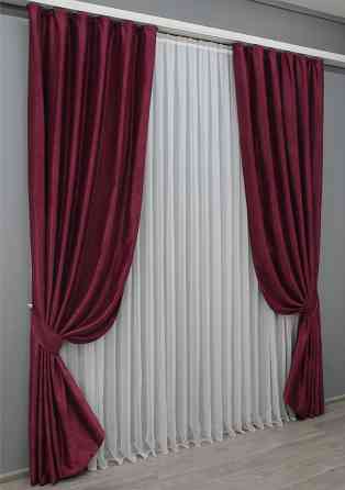 Комплект готовых штор VR-Textil Лен № 1339ш Бордовый 150х270 см 2 шт (33-0291) Киев