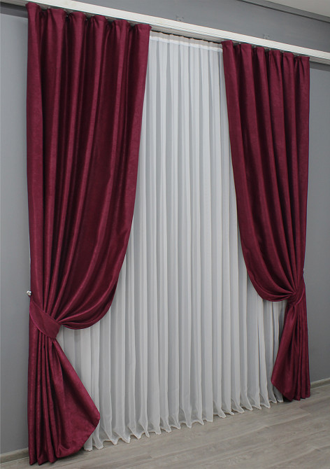 Комплект готовых штор VR-Textil Лен № 1339ш Бордовый 150х270 см 2 шт (33-0291) Киев - изображение 3
