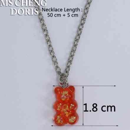 Біжутерія ведмедики кулон, червоний з перламутром - довжина ланцюжка 50см, смола, цинковий сплав Київ