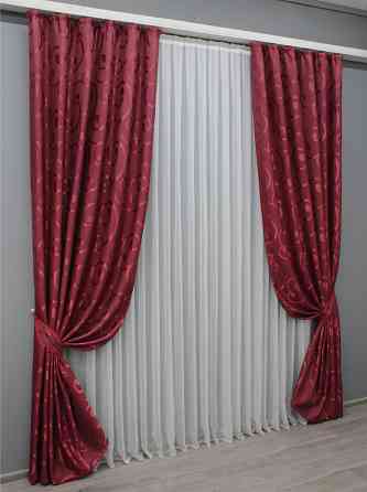 Комплект готовых штор VR-Textil Жаккард № 1533ш Бордовый 150х270 см 2 шт (33-0360) Киев
