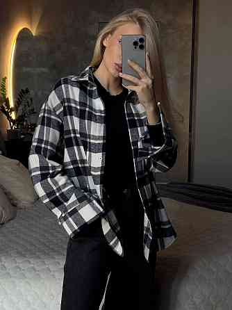 Жіноча базова тепла картата сорочка турецький кашемір синій-білий Одеса