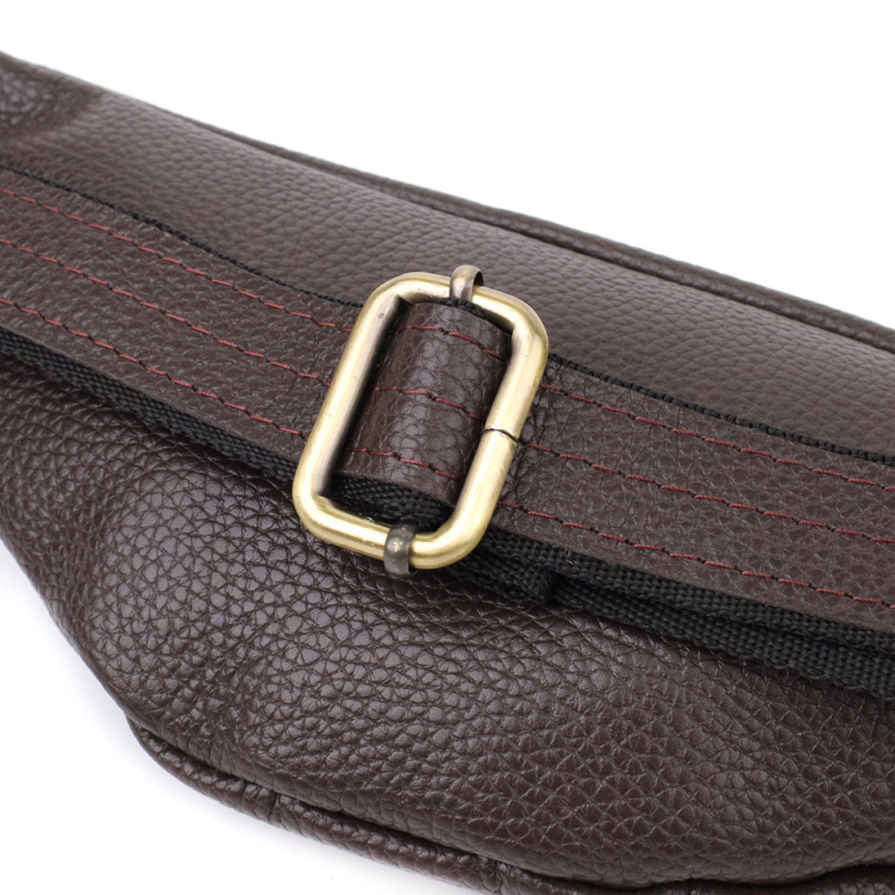 Модная сумка бананка для мужчин из зернистой натуральной кожи Shvigel 23137 Коричневый Киев - изображение 7