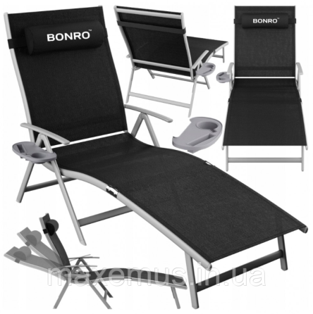 Раскладное садовое кресло лежак Bonro B G 0 0 8 шезлонг складной алюминиевая рама черный Мостиска