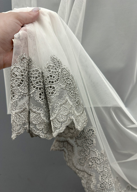 Тюль VR-Textil 1697т Грек-сетка с вышивкой Молочный с серым 300х270 см (42-0734) Киев - изображение 4