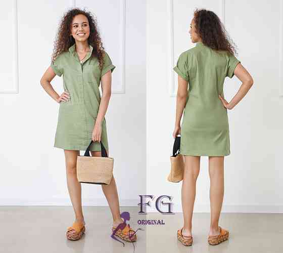 Женское льняное платье летнее Avrora 42-44, Оливковый Киев