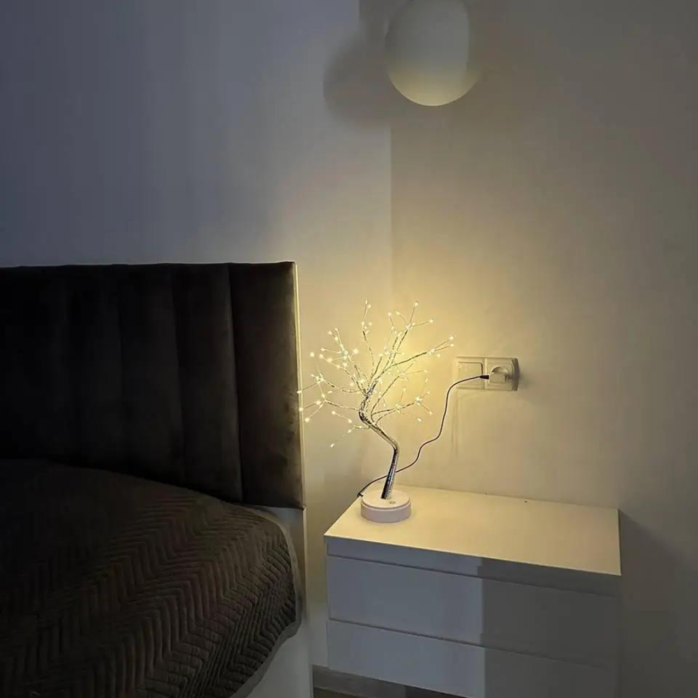 Світильник на батерейках нічник від юсб дерево роса Niki Light дерево бонсай сріблястого кольору теплий білий світильник USB + 3AA Київ - фото 4