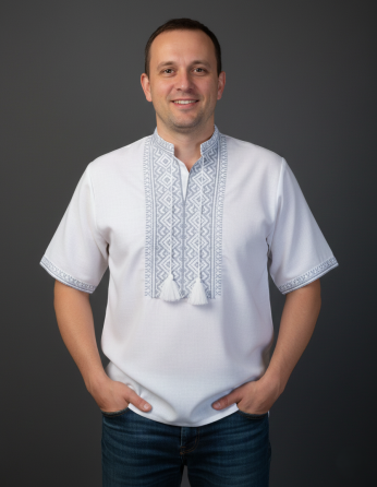 Чоловіча сорочка-вишиванка в етнічному стилі сірий орнамент Скрипка Київ